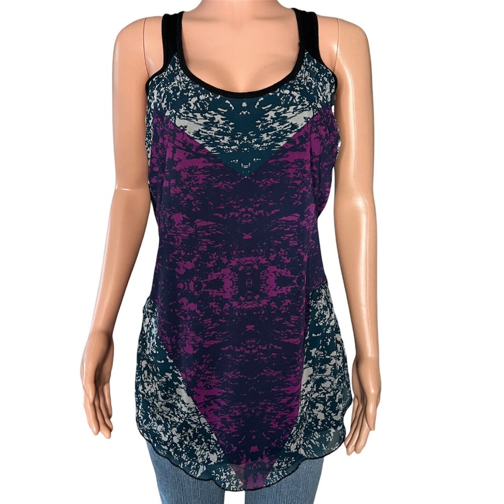 CAbi Tank Top Womens Medium Racer Back Multicolor Print Lined Sleeveless